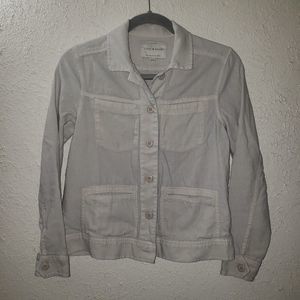 Lucky Brand Womens XS Tan Button Front Jacket Military Linen Blend Lightweight